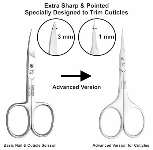ZIZZLON Professional Cuticle Scissors with Curved Blade