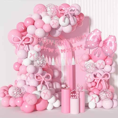 Pink Bow Birthday Decorations Set - 92pcs Party Supplies