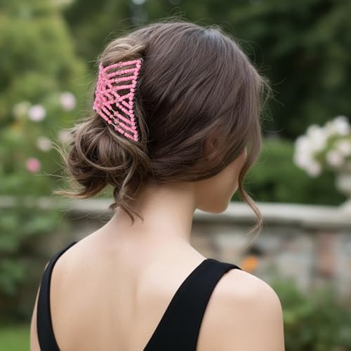 6Pcs Beaded Hair Clips Set for Women - Adjustable Stretchy Ponytail Holders & Vintage Bun Maker
