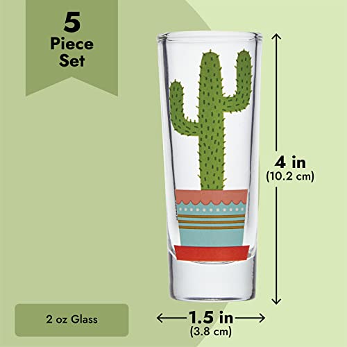 Cactus Shot Glasses Set - 5-Pack, 2 Oz Colorful Tequila Glasses