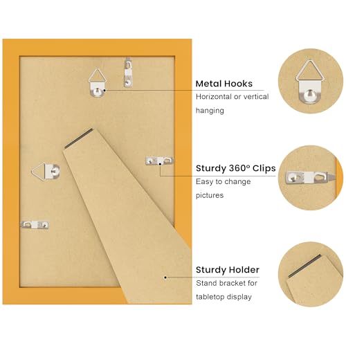 4x6 Yellow Wooden Picture Frame with Real Glass and Wavy Mat