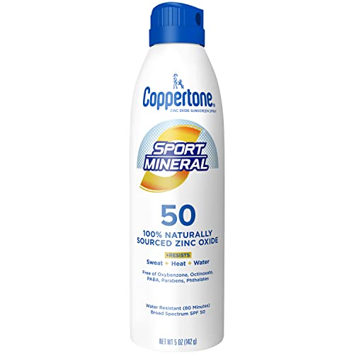 Coppertone Sport Mineral Sunscreen Spray SPF 50 - 5 OZ, Water Resistant & Zinc Oxide