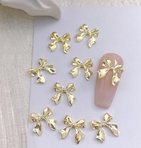 Gold Bow Nail Charms 30Pcs Kawaii 3D Alloy Nail Art Decorations for Women Girls