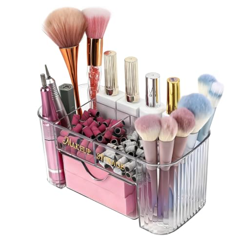 BQAN Clear Acrylic Nail Organizer with Drawer – 6-Compartment Beauty/Tool Storage