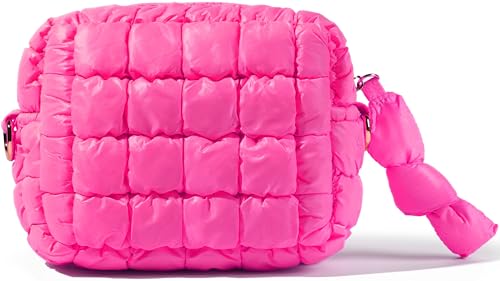 Yarnic Quilted Makeup Bag - Neon Pink Small Travel Organizer