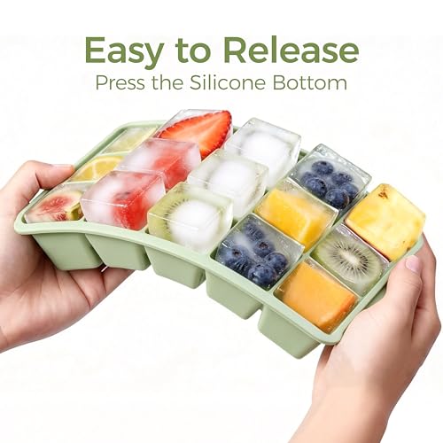 BPA-Free Silicone Ice Cube Trays with Lids - 3-Pack (15 Cavity)