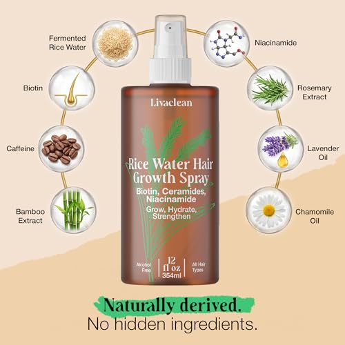 LivaClean Rosemary & Rice Water Hair Growth Spray, 12 fl oz