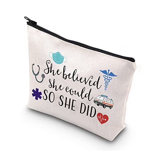She Believed EMT Makeup Bag - Inspirational Gift for Emergency Medical Technicians