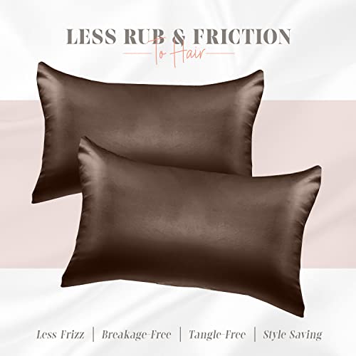 Elegant Comfort King Satin Pillowcase Set - 2-Piece, Chocolate Brown