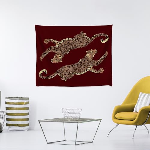Burgundy Leopard Wall Tapestry - Large Jungle Art 30x40in