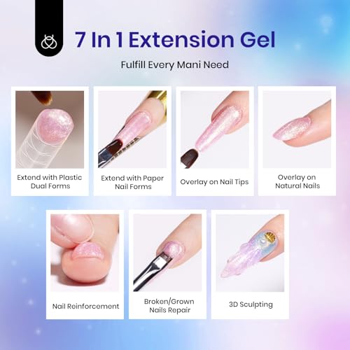Beetles Mermaid Glow Poly Nail Extension Gel Kit - 6 Colors & Slip Solution