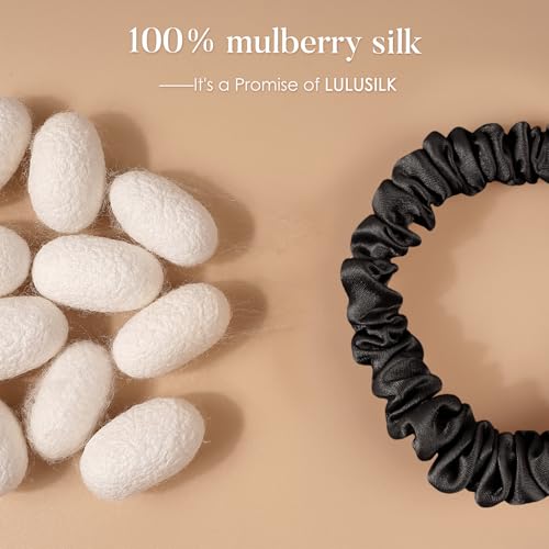 Black Small Mulberry Silk Scrunchies for Thin Hair - 3 Pack