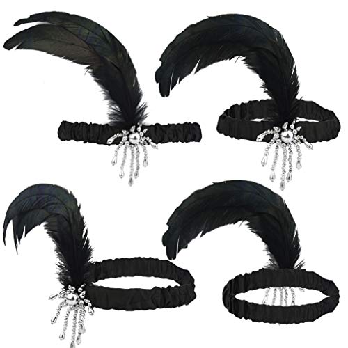 Tongcloud Black 12pc 1920s Flapper Headband Feather Vintage Costume Headpiece
