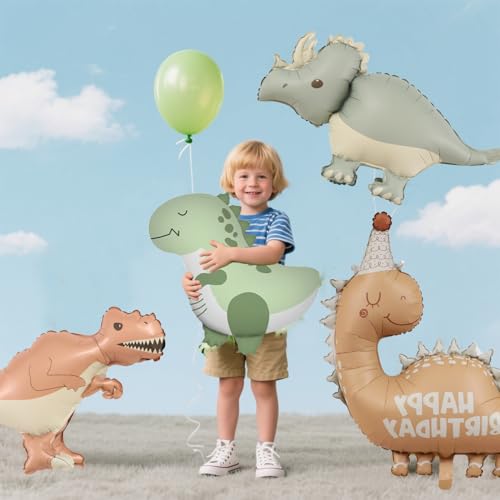 Giant 3D Dinosaur Balloons Set - 4 Pcs Self-Standing Foil Balloons for Birthday Party