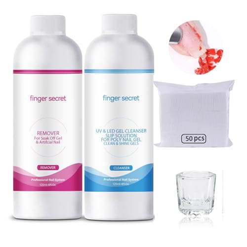 BEVINAS Nail Polish Remover Kit - 4 Fl.Oz. Remover & Slip Solution with Glass Cup & Cleaning Pads