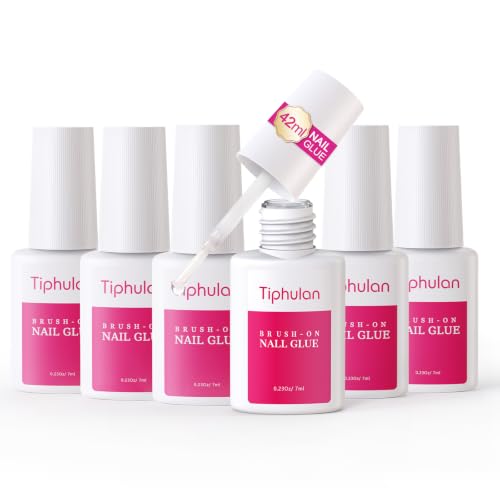 TIPHULAN Super Strong Nail Glue Kit - 6 Tubes, 42ml Brush-On, HEMA-Free