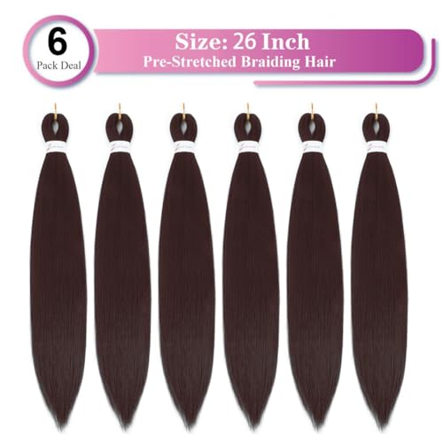 Alremyssy 26-Inch Pre-Stretched Braiding Hair - 6 Pack Synthetic Extensions