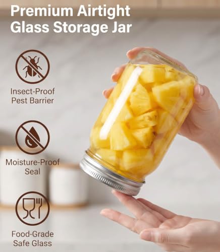 16 oz Mason Jars with Lids - 4 Pack Clear Glass Storage Containers
