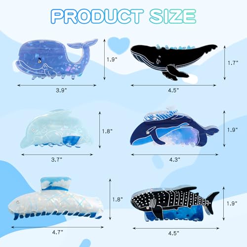 Kogcmeetl 6 Pcs Sea Animal Hair Clips - Cute Ocean Hair Accessories for Women & Girls | Marine Life Claw Clips for Thick & Thin Hair