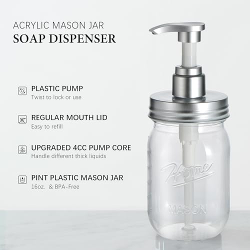 Amolliar 16oz Plastic Mason Jar Soap Dispenser Set - 2 Pack