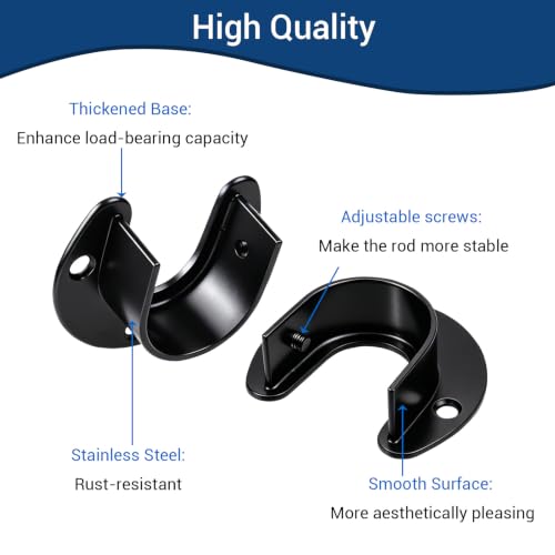 Stainless Steel Closet Rod Holders - Adjustable Bracket Set, 4 Pack