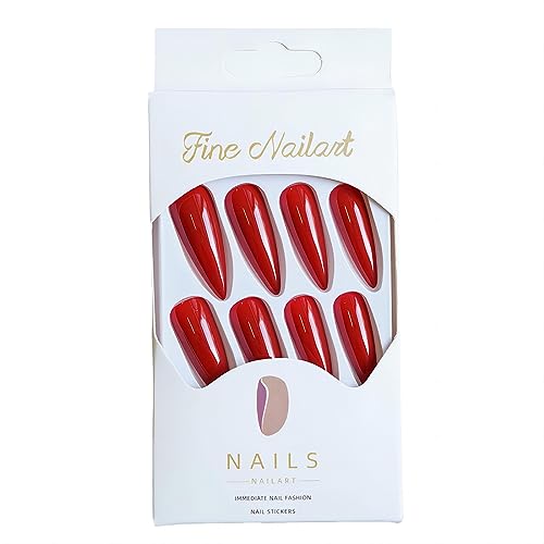 RUOKEXIN Stiletto Press On Nails 24Pcs Almond Full Cover Mirror Finish, Variation CJ12