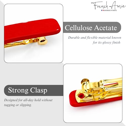 French Amie Red Cellulose Acetate Hair Clip Barrette 2.25 Inch Small