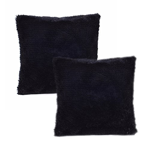 Luxury Merino Faux Fur Throw Pillow Covers - Set of 2, 18"x18" (Black)