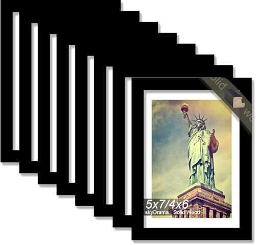 SkyDrama Solid Wood 5x7 Picture Frame - 8 Pack, Black Grain