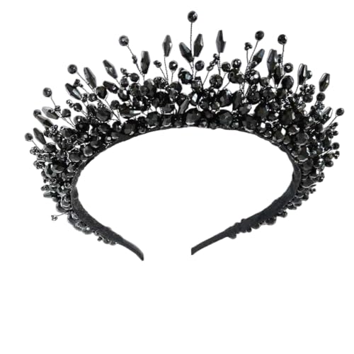 Aimimier Black Crystal Tiara Crown - Handmade Baroque Hair Hoop