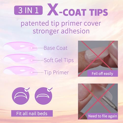 GUFUGU Style-5 150 Pcs Colorful French Tip Press On Nails Medium Coffin Full Cover Fake Nails Reusable for Women