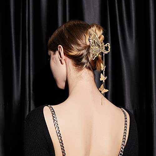 DonLeeving Butterfly Tassel Hair Clips 4 Pack - Big Gold Non-slip Claw Accessories for Women & Girls