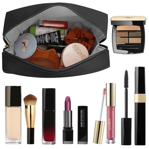 DOB SECHS Waterproof PU Leather Makeup Bag - Large Travel Cosmetic Organizer