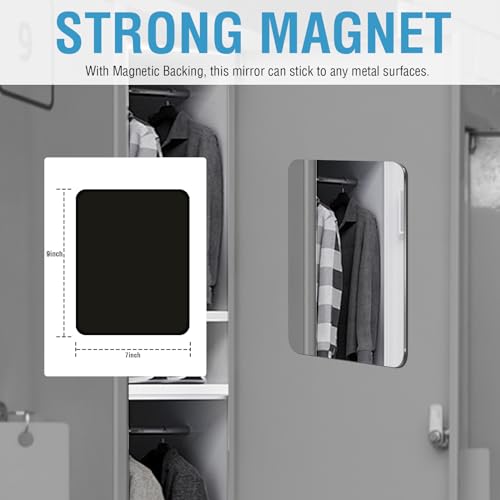 Shatterproof Magnetic Locker Mirror 7x9 Inch - Lightweight Acrylic