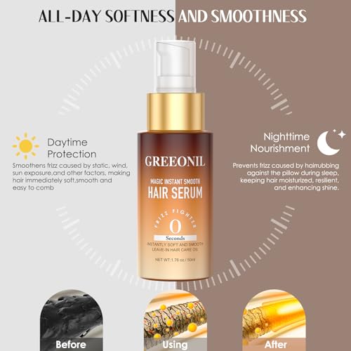 GREEONIL Hair Serum for Frizz 1.76oz/50ml with Marula Oil & Squalane – All Hair Types
