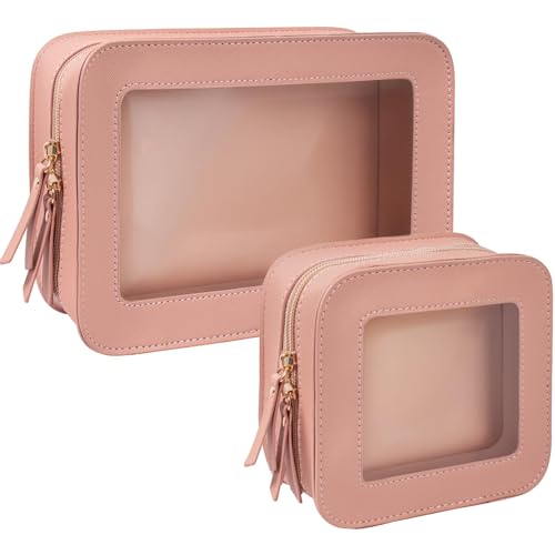 LETGO Pink Clear Makeup Bag Set - Waterproof Travel Cosmetic Bags (Standard + Mini)
