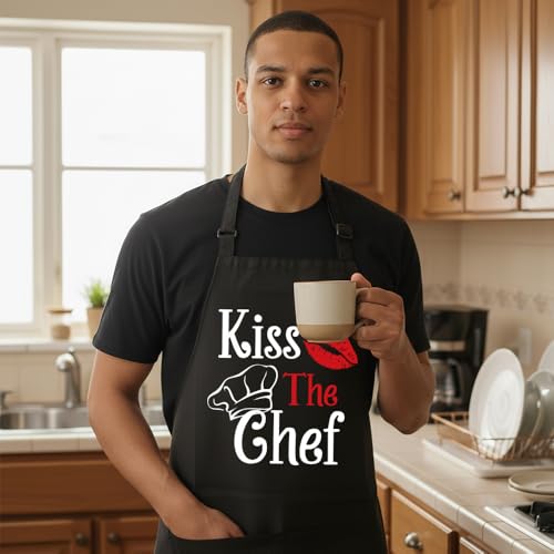 Kiss the Chef Adjustable Apron with Pockets - Perfect Gift for Men