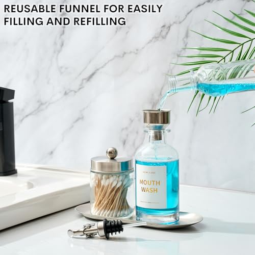 MUVEKA Silver Glass Mouthwash Dispenser Bottle with Auto Spout