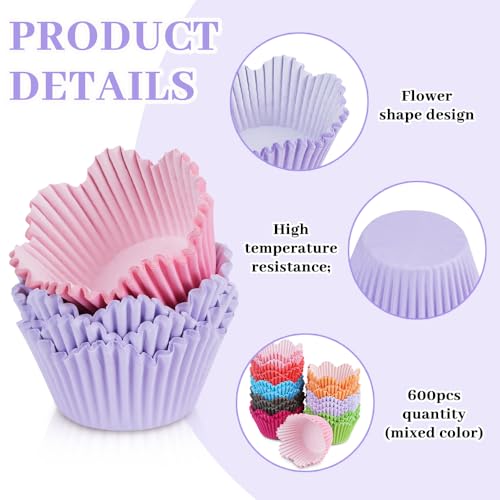 600 Pcs Floral Cupcake Liners - Flower-Shaped Baking Cups