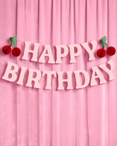 Happy Birthday Glitter Banner with 3D Cherry Accents - 6.5ft