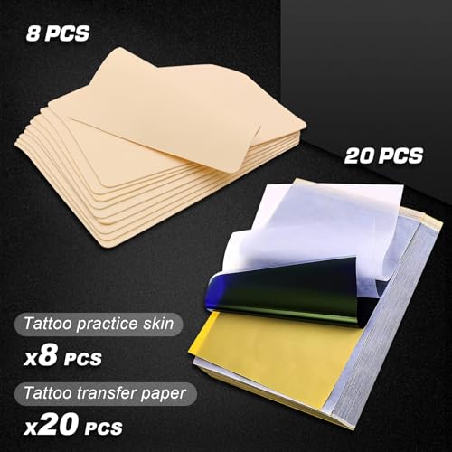 Tattoo Practice Skin & Transfer Paper Kit - 28pcs Double Sided Silicone