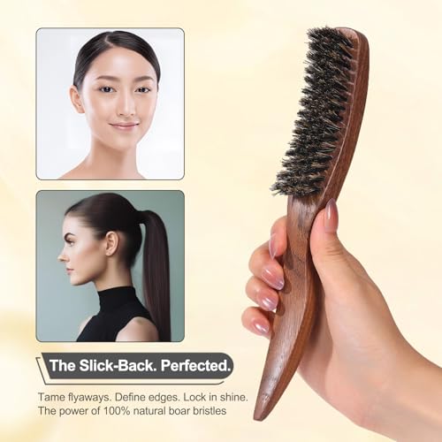 PERFEHAIR Boar Bristle Smoothing Brush for Men & Women - 9" Walnut Handle