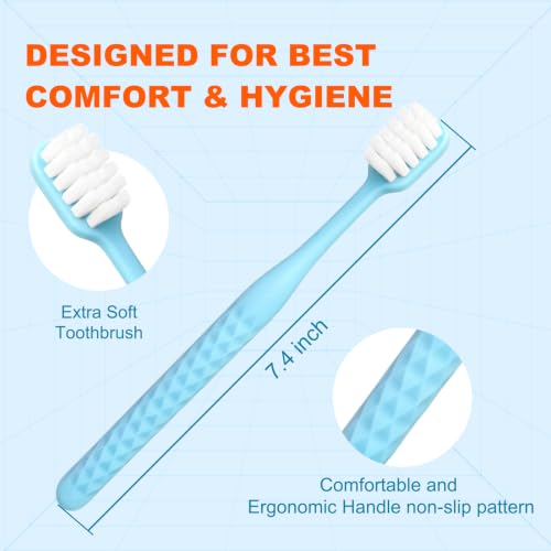 Navona 12 Pack Extra Soft Adult Toothbrushes - Soft Micro Tapered Bristle, Wide Head, Non-Slip Handle, Individually Wrapped - 12p-C Variation