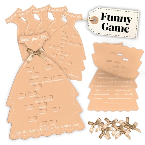 Bridal Shower Mad Libs Game - 25 Kraft Dress-Shaped Cards