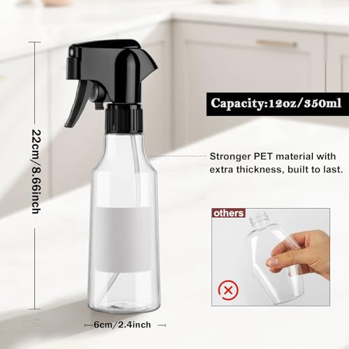 Hethyo 12oz Clear Continuous Mist Spray Bottles 2 Pack for All-Purpose Use