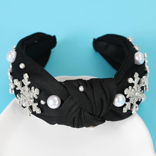 Gmmidea Christmas Snowflake Headbands for Women Black Holiday Hair Accessory