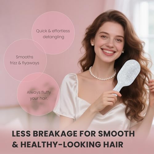 MInovel White Diamond Hair Brush - Sparkly Detangler & Styling Tool for Women