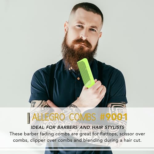 Allegro Combs Flat Top Hair Cutting Comb Neon Yellow 9001 for Barbers & Stylist