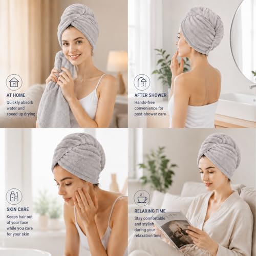 Phloeva Grey Microfiber Double-Layer Hair Towel - Thick & Quick Dry Turban for Women