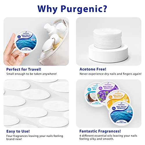 Purgenic 128 Pack Natural Nail Polish Remover Pads - Travel & On-the-Go